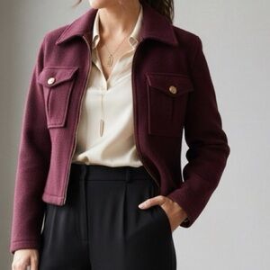 Ashley Schott Burgundy Wool Utility Jacket Vintage 90s cropped military style